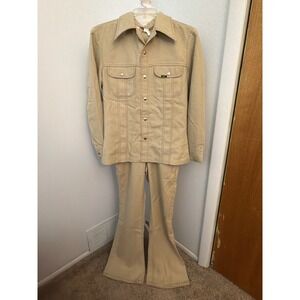 Vintage Rare 70s Lee West Cal .45 Leisure Suit Tan Flared Pants Jacket Set